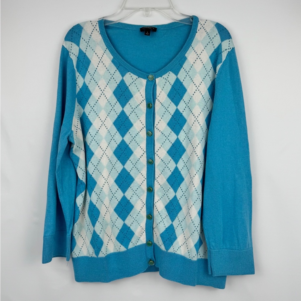 Talbots Blue Tartan Argyle Silk Cardigan Sweater